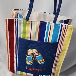 Colorful Longaberger Striped Small Tote Bag with Flip Flop Design New In Bag